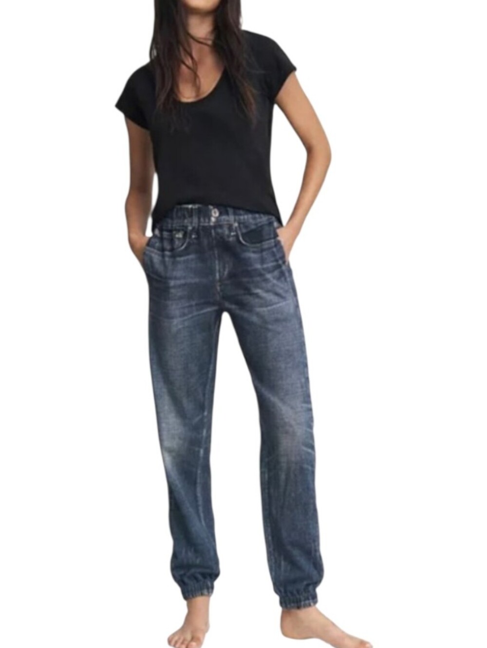 Rag & Bone Miramar Cotton Denim High Rise Ankle Jogger  Elastic Hem Wmn/kids